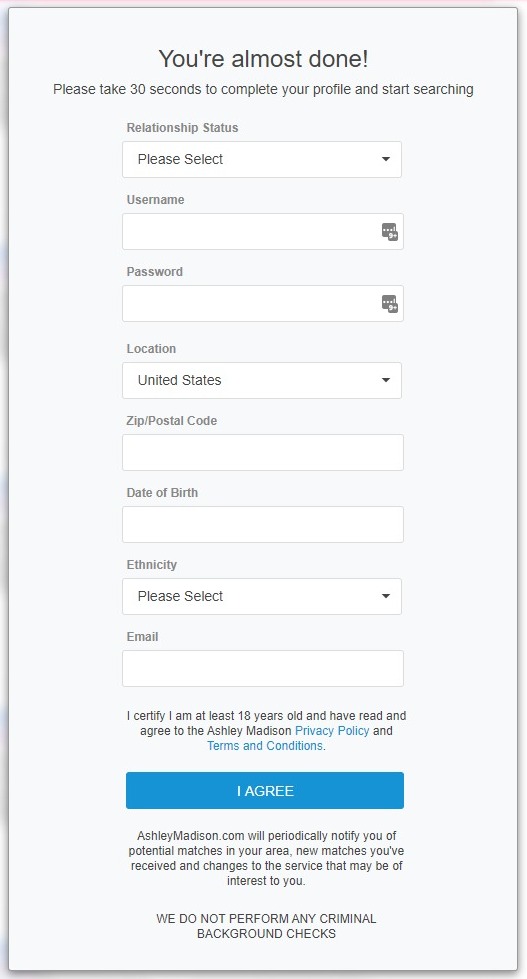 Ashley Madison Sign Up